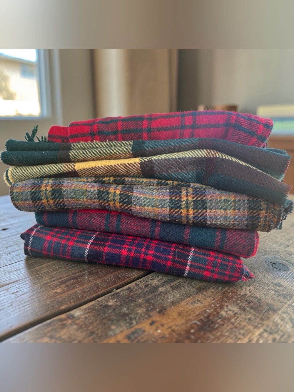 Lot of 5 Vintage Wool Tartan Scarves | Plaid Wool Scarf Bundle